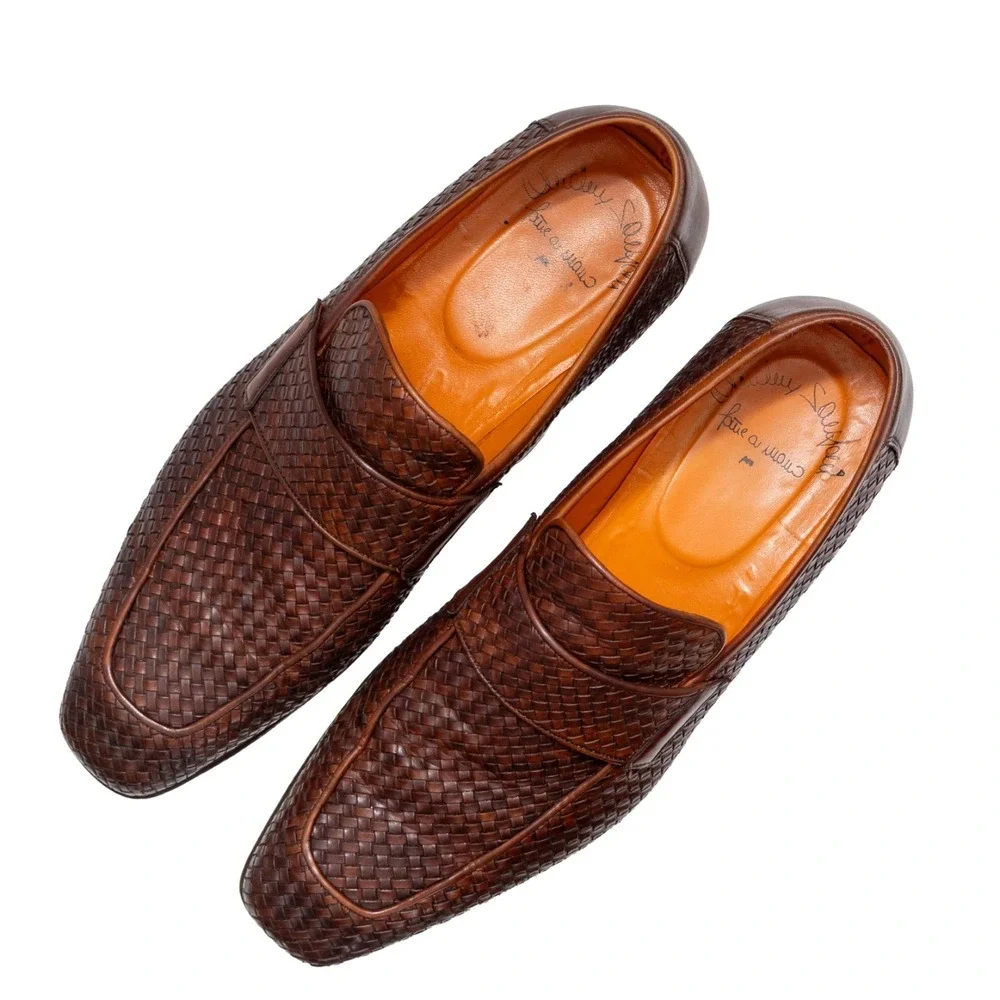 Santoni Woven Leather Loafers Mens US 10.5 UK 9.5 EU 44 Brown Handwoven